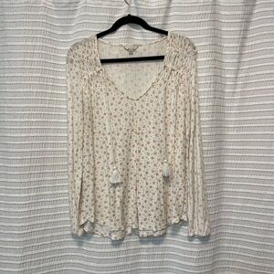 Lucky Brand Cream Ruffled Tie Front Blouse